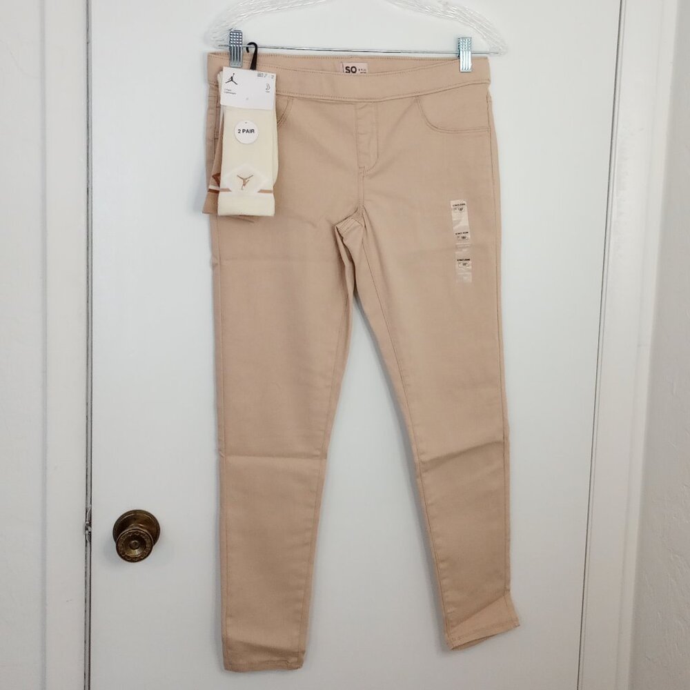 SO Beige Ultimate Girls Jeggings Size 18 Plus with Socks Bundle